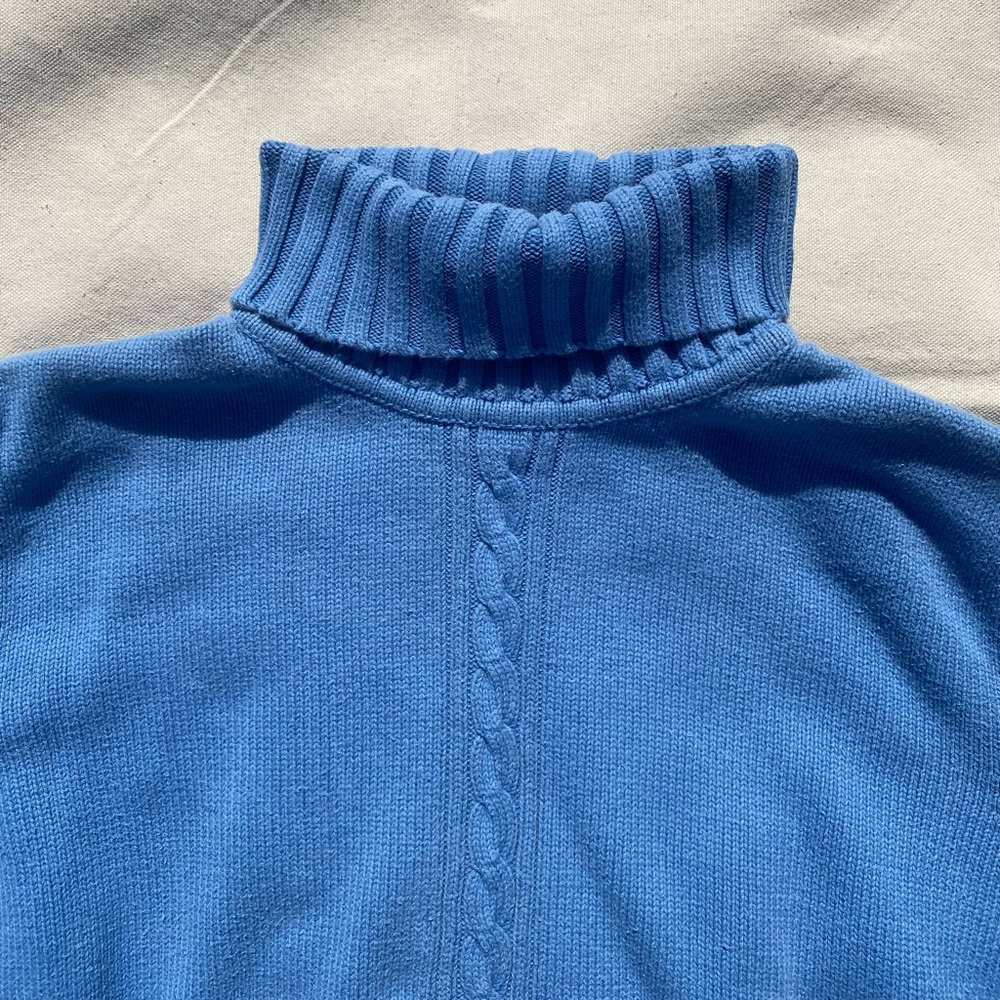 Tommy Hilfiger Vintage Blue Cable Knit Turtleneck Cropped Sweater XL Japan - Picture 3 of 7